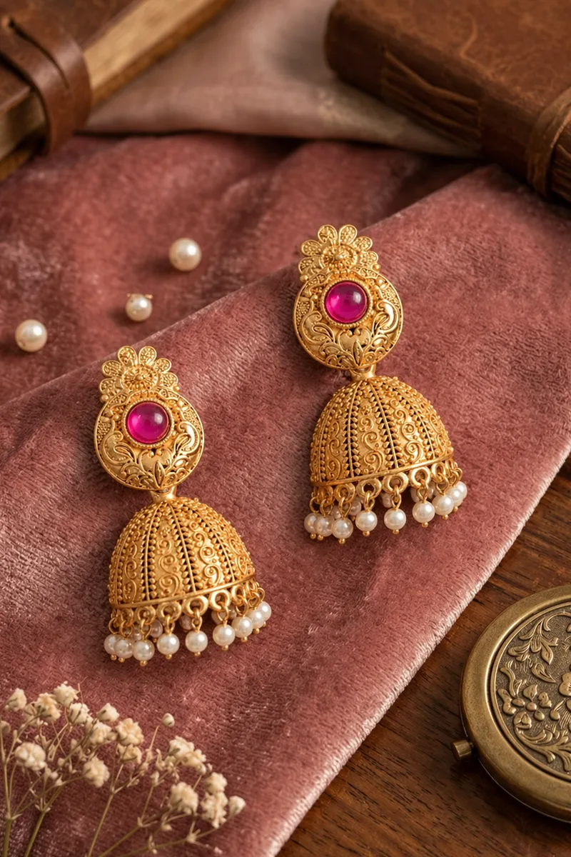 Elegant Gold Plated Jhumka Earrings for Girls & Women