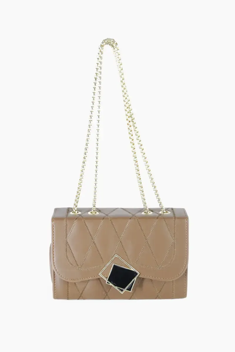 Solid Fitting Chain Sling Bag for Girls 013832BRO