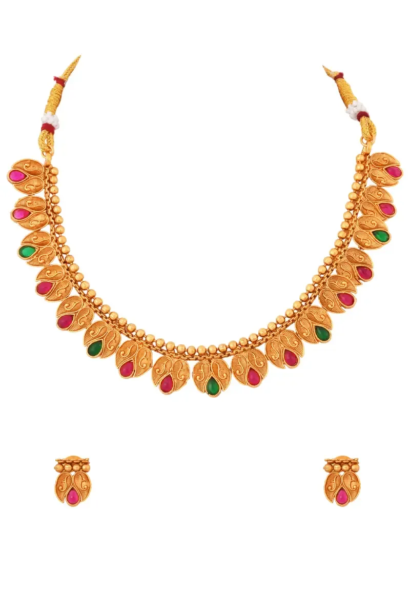 Gold Plated Paisley Design Necklace Set for Women