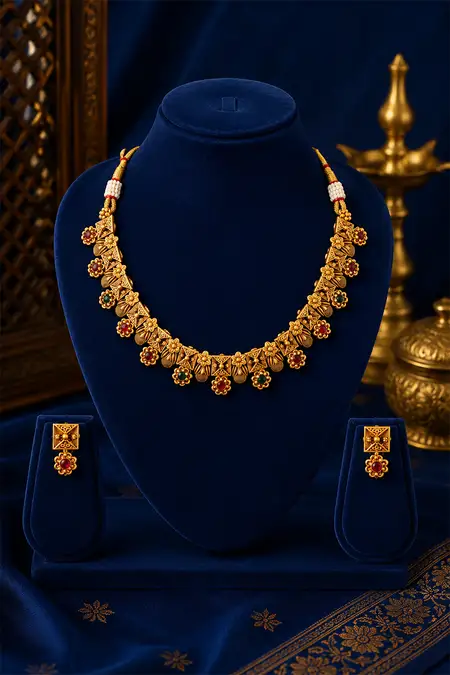 Gold Plated Floral Design Necklace Set for Women