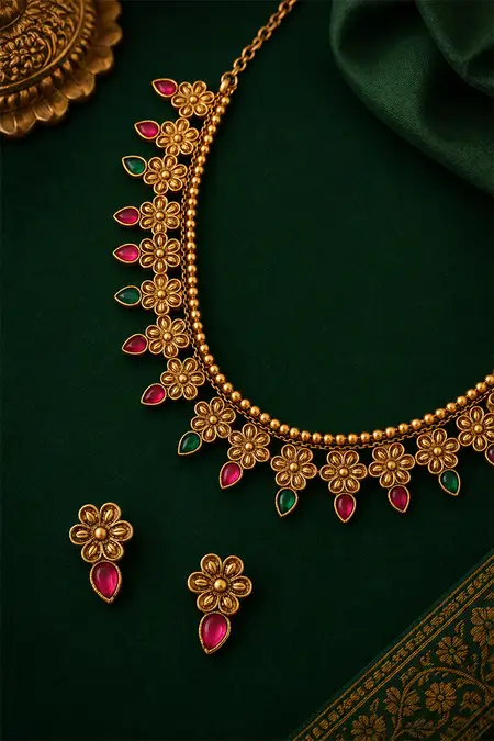 Gold Plated Floral Design Necklace Set for Women