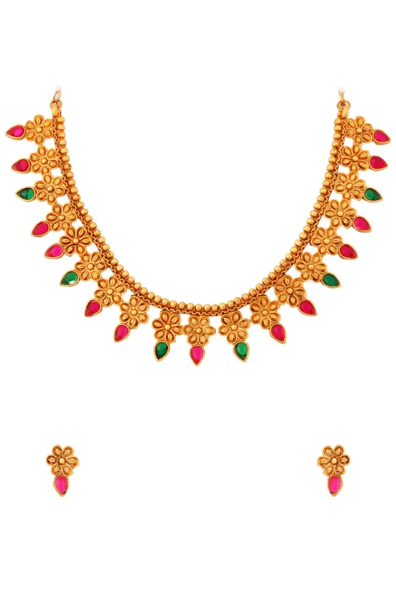 Gold Plated Floral Design Necklace Set for Women