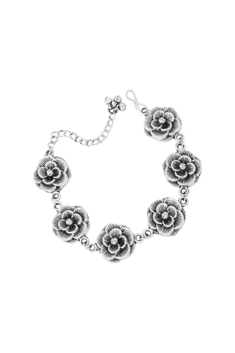 Oxidized Silver Floral Bracelet for Girls & Women