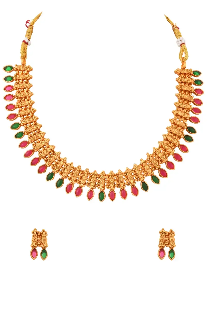 Gold Plated Colorful Stone Necklace Set for Women