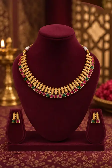 Gold Plated Square Design Necklace Set for Women