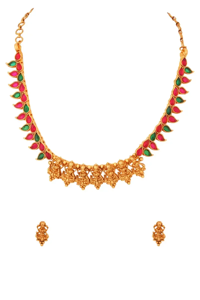 Lakshmi and Paisley Design Necklace with Earrings Set for Women