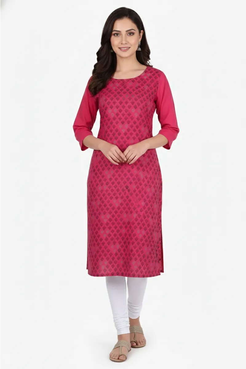 Cotton Blend Geometric Printed Kurti for Women