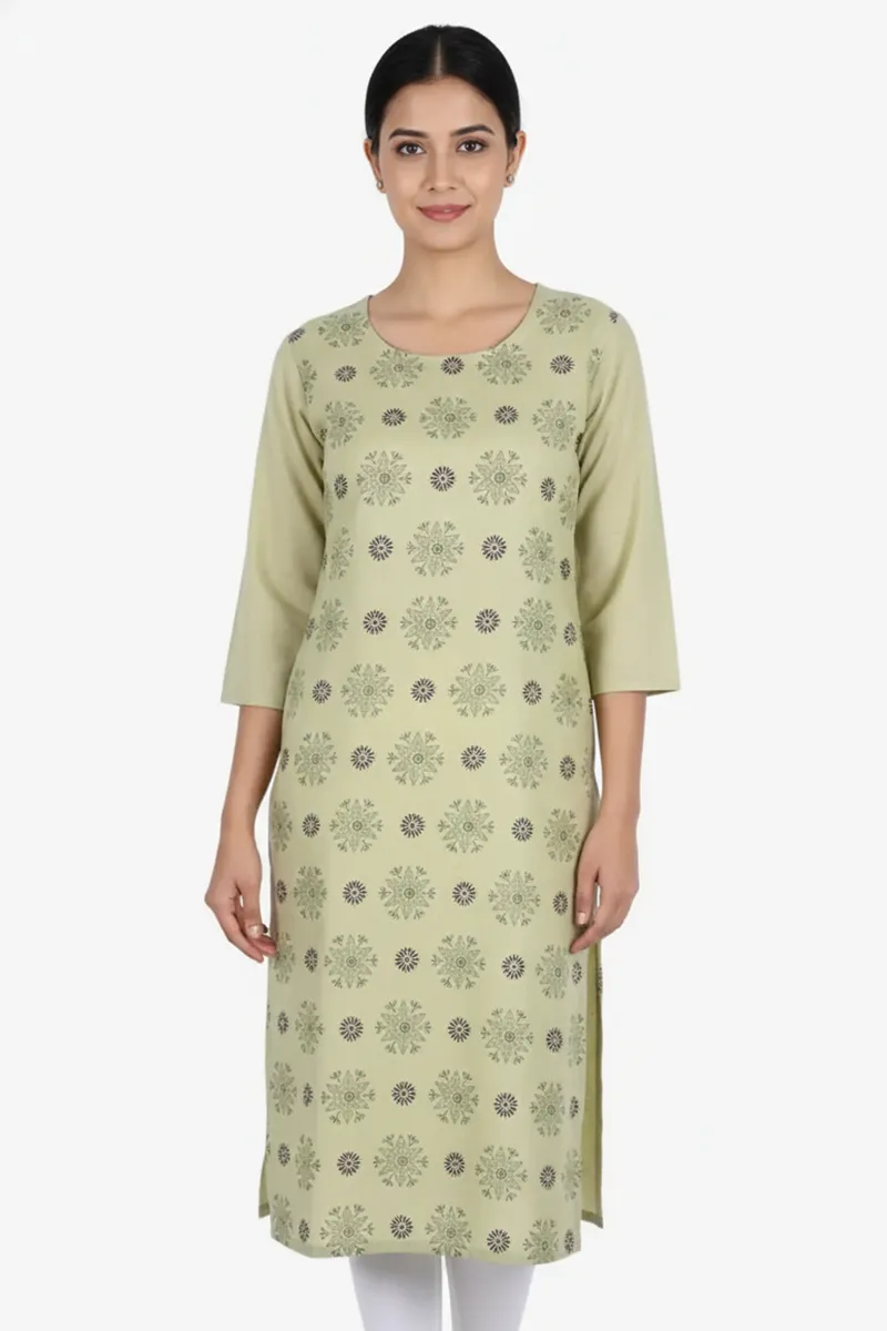 Cotton Blend Printed Straight Cut Kurti