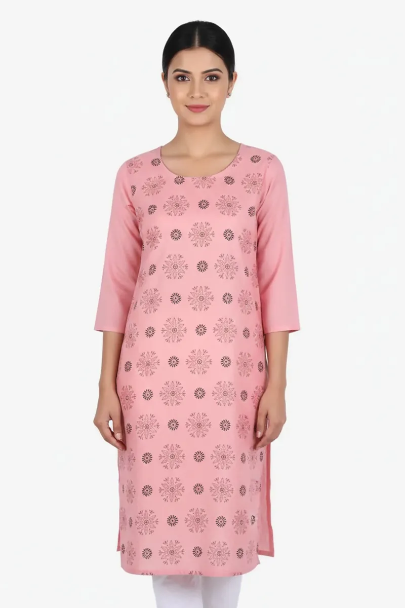 Cotton Blend Printed Straight Cut Kurti