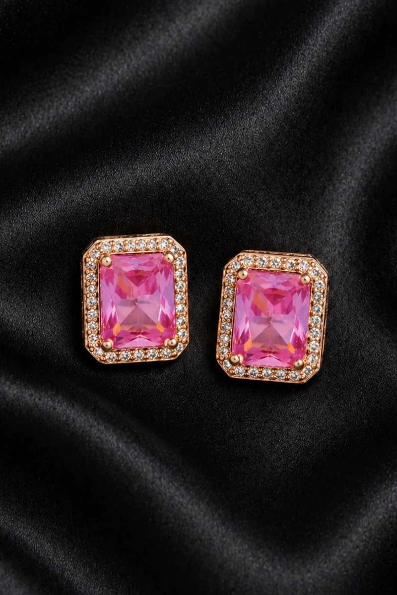 Rose Gold Rectangle Stud Earrings for Girls & Women