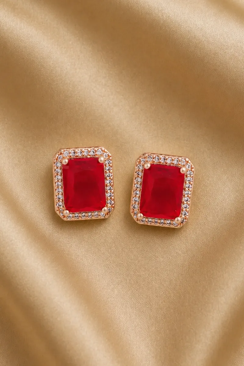 Rose Gold Rectangle Stud Earrings for Girls & Women