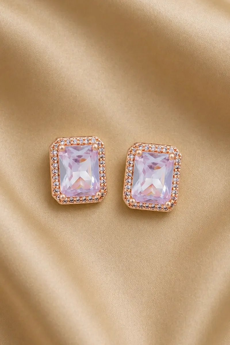 Rose Gold Rectangle Stud Earrings for Girls & Women