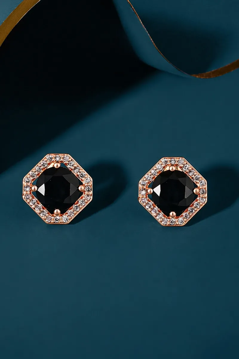 Elegant Rose Gold Gemstone Halo Stud Earrings for Girls & Women