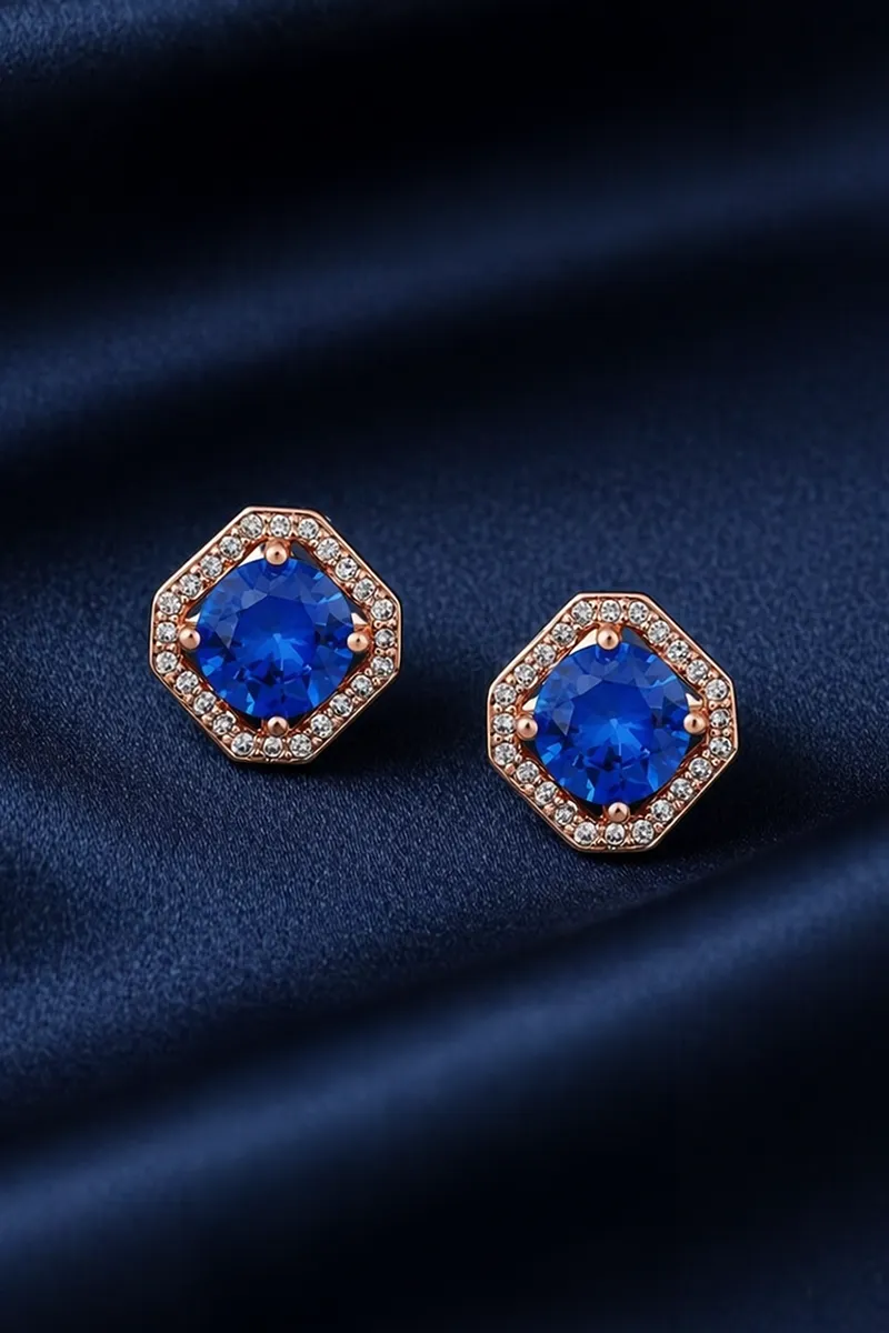 Elegant Rose Gold Gemstone Halo Stud Earrings for Girls & Women