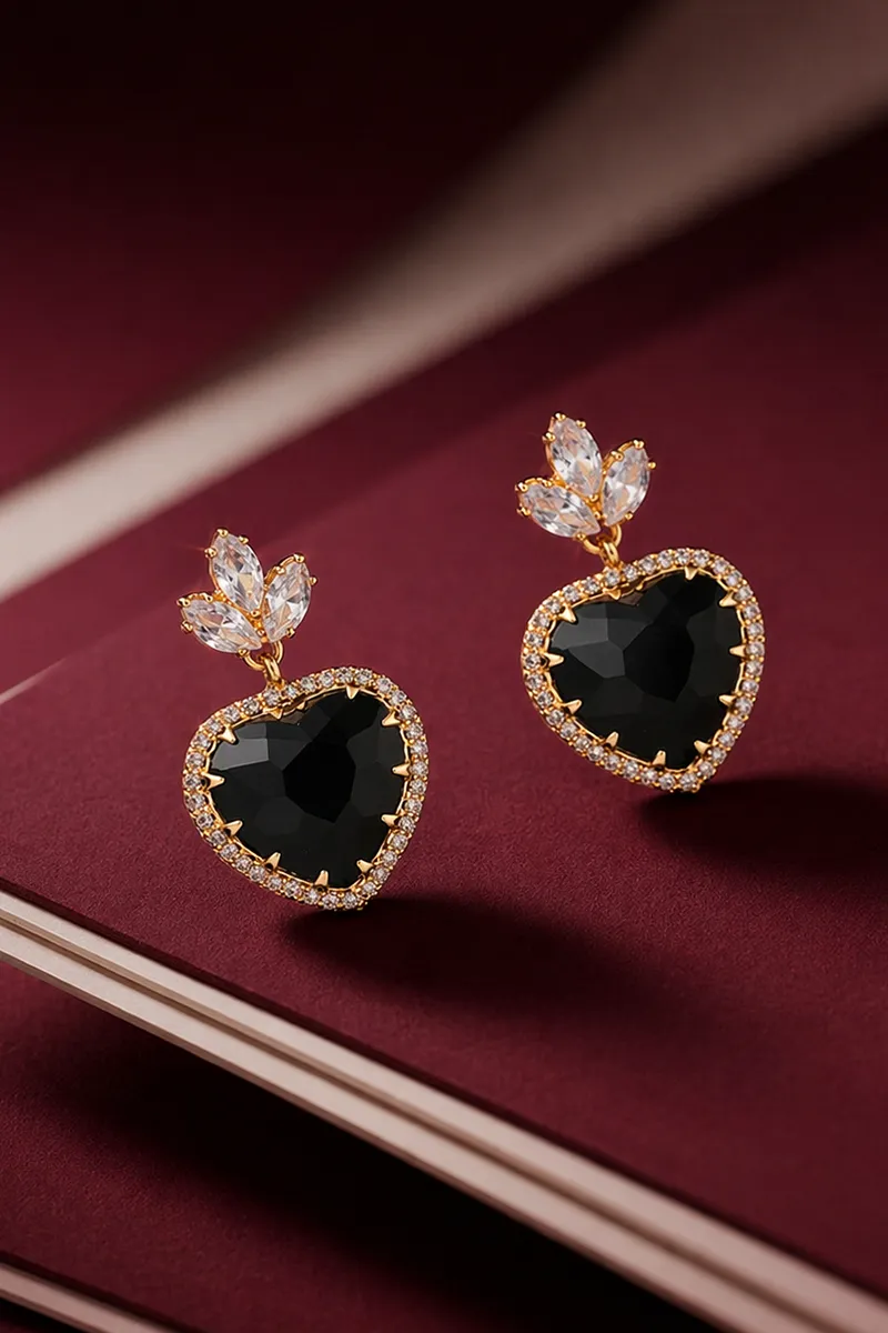 Gold Plated Heart Shaped Dangle Earrings