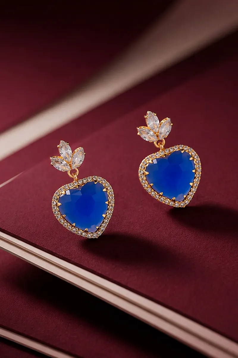Gold Plated Heart Shaped Dangle Earrings