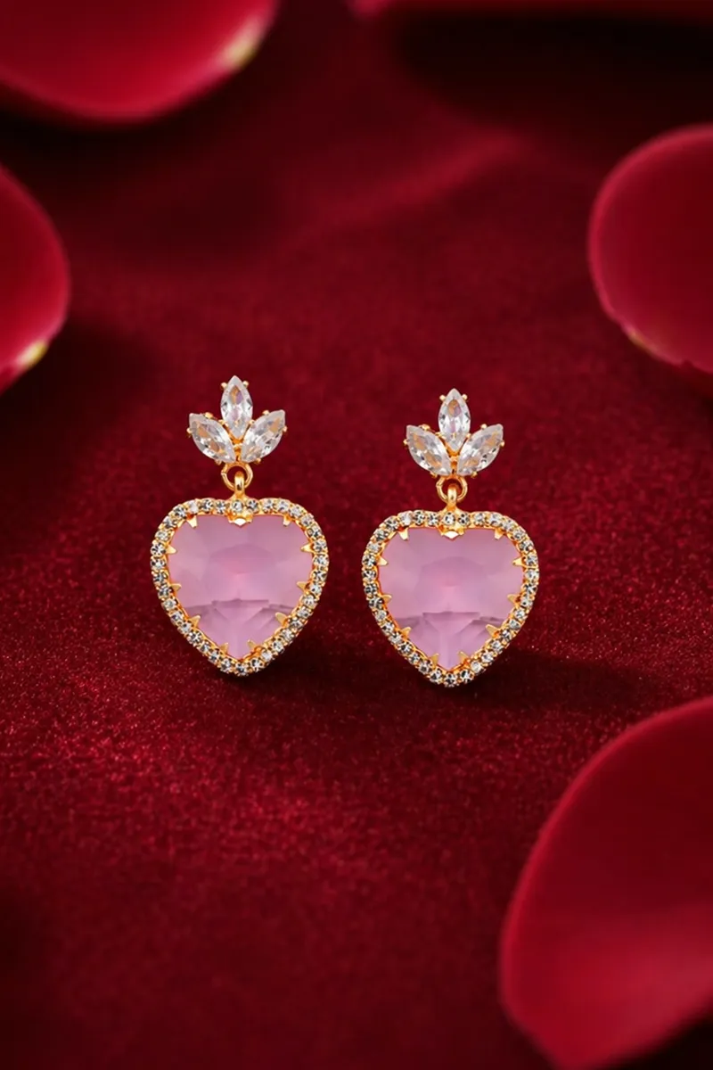 Gold Plated Heart Shaped Dangle Earrings