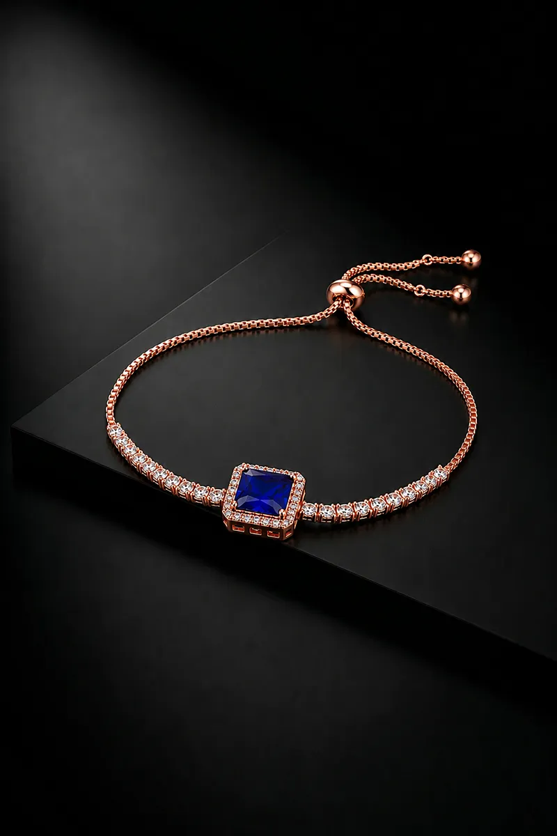 Elegant Square-Cut Stone Adjustable Bracelet for Girls & Women 013966DARBLUFRE1