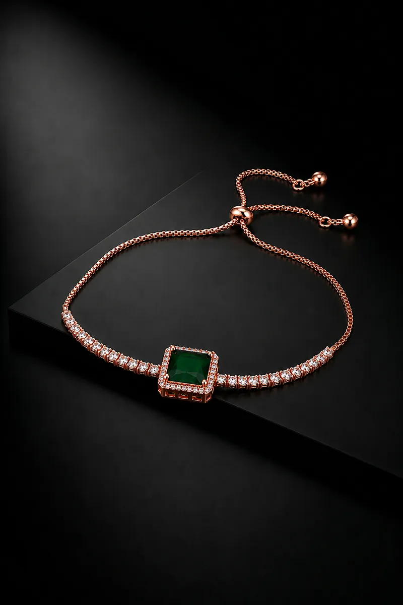 Elegant Square-Cut Stone Adjustable Bracelet for Girls & Women 013966GREFRE1