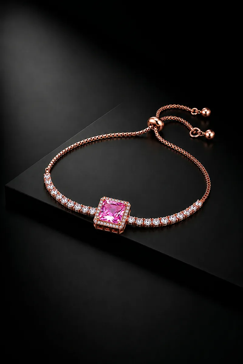 Elegant Square-Cut Stone Adjustable Bracelet for Girls & Women 013966LIGPINFRE1