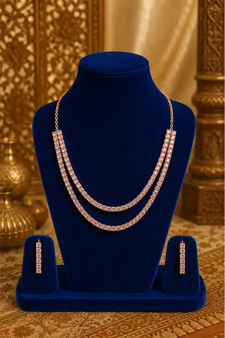Rose Gold Double-Layer Necklace & Earring Set for Girls & Women