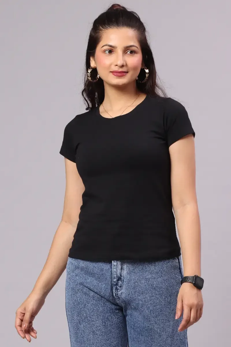Cotton Blend Solid T-Shirt for Women