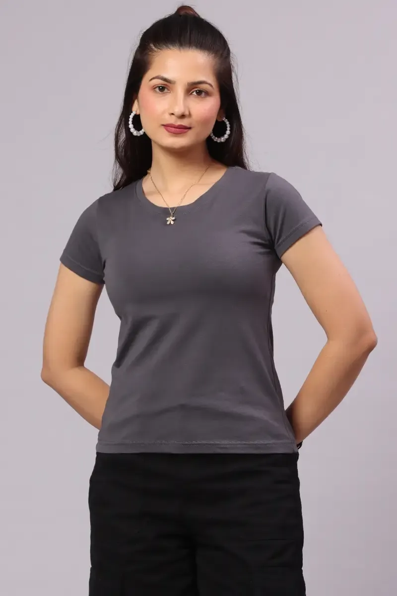 Cotton Blend Solid T-Shirt for Women
