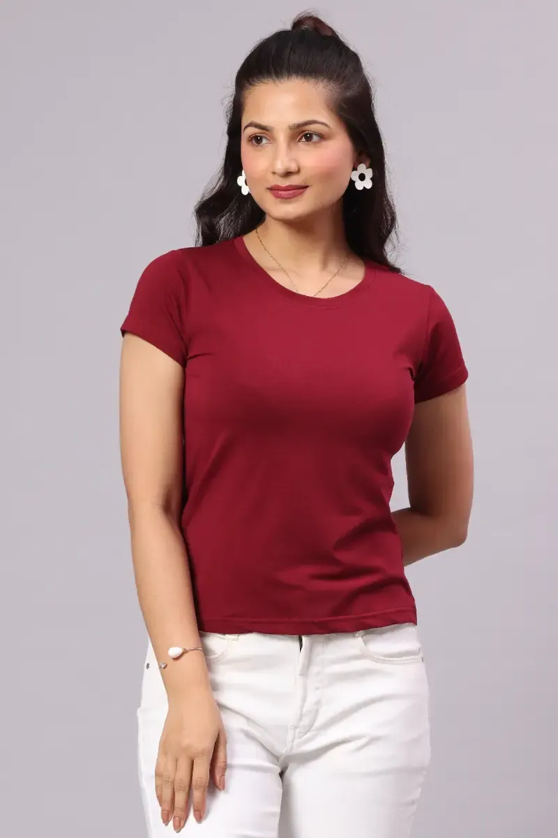 Cotton Blend Solid T-Shirt for Women