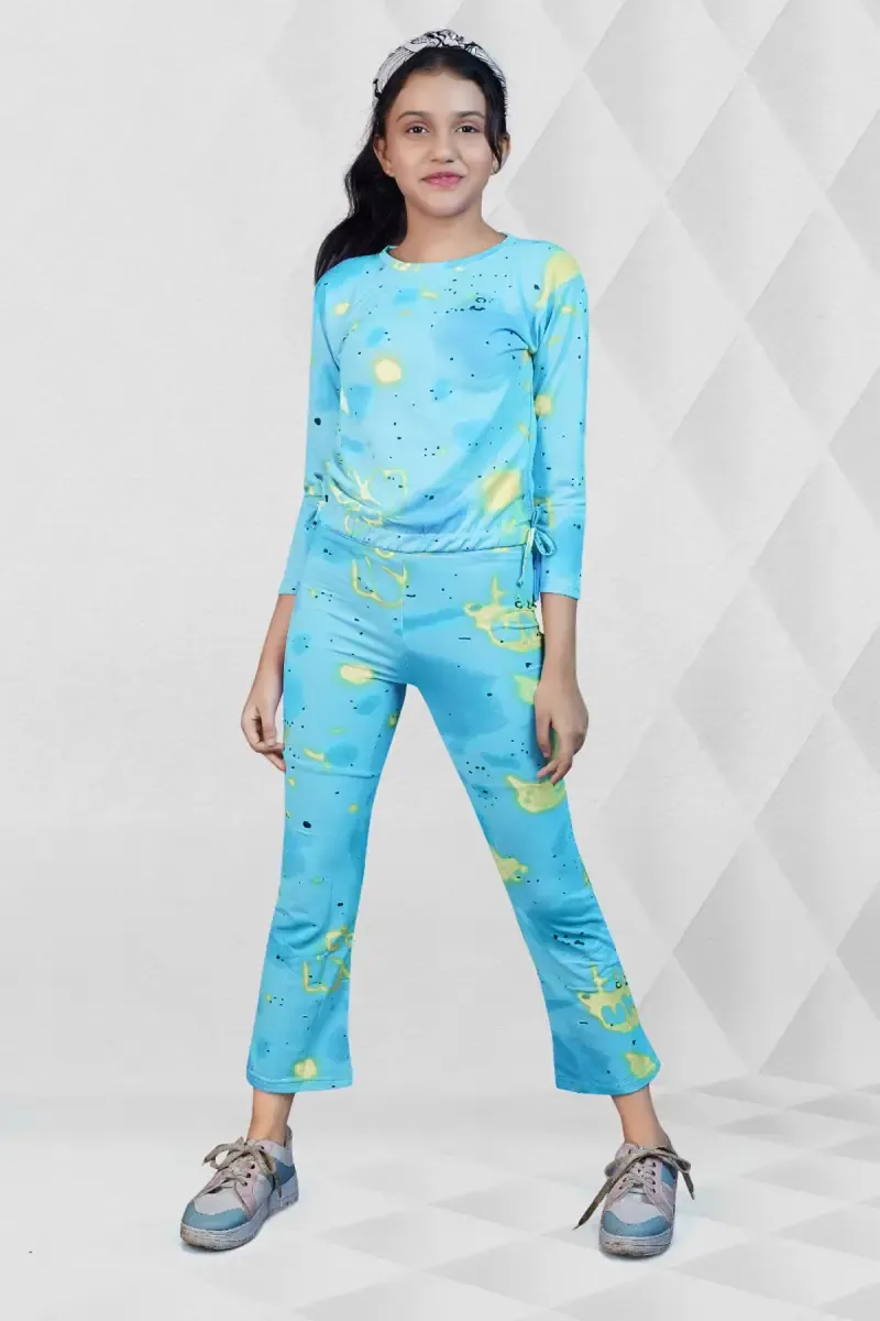 Girl's Cotton Blend Tie And Dye Pyjama Set (3 - 11 Yrs) 014260AQU78YRS