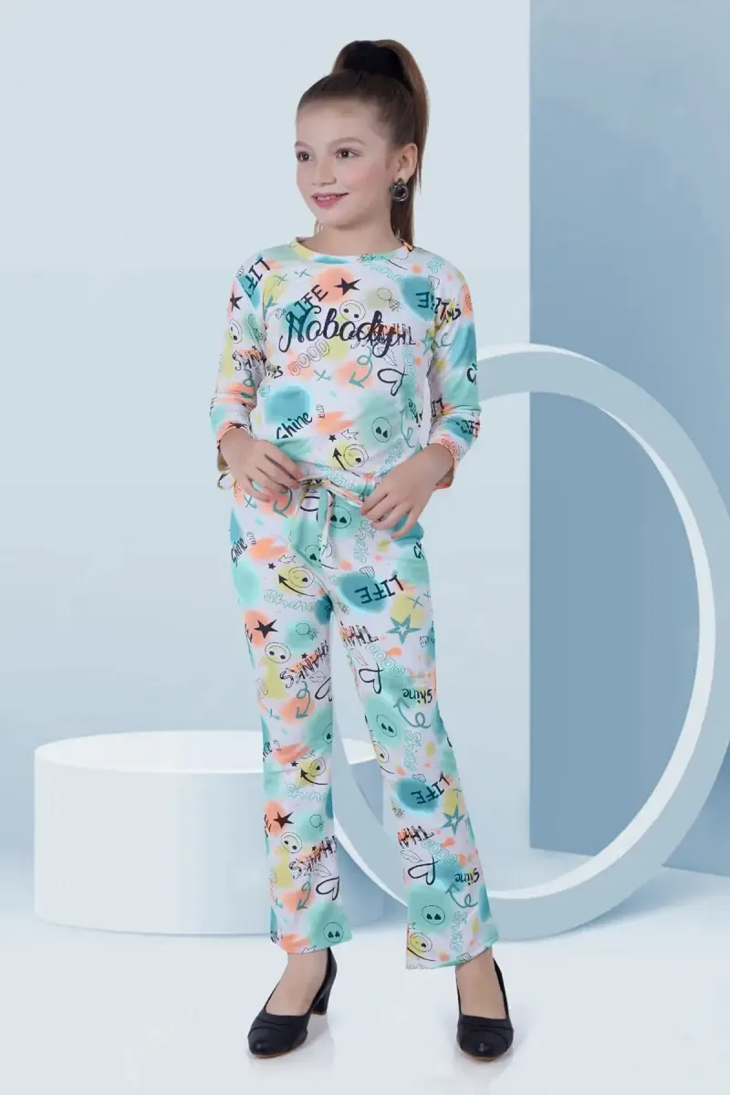 Girl's Cotton Blend Printed Pyjama Set (3 - 11 Yrs) 014265MUL1011YRS