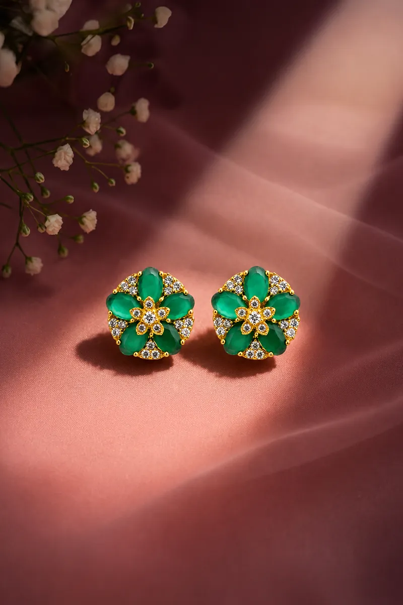 Cubic Zirconia Floral Stud Earrings for Women