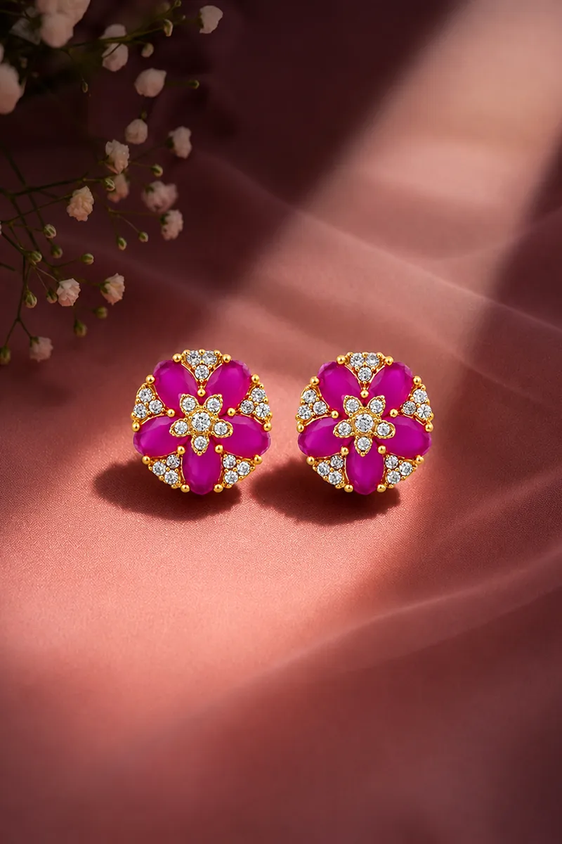 Cubic Zirconia Floral Stud Earrings for Women