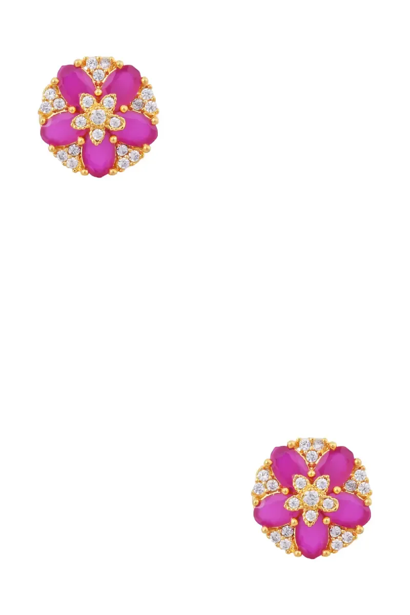 Cubic Zirconia Floral Stud Earrings for Women