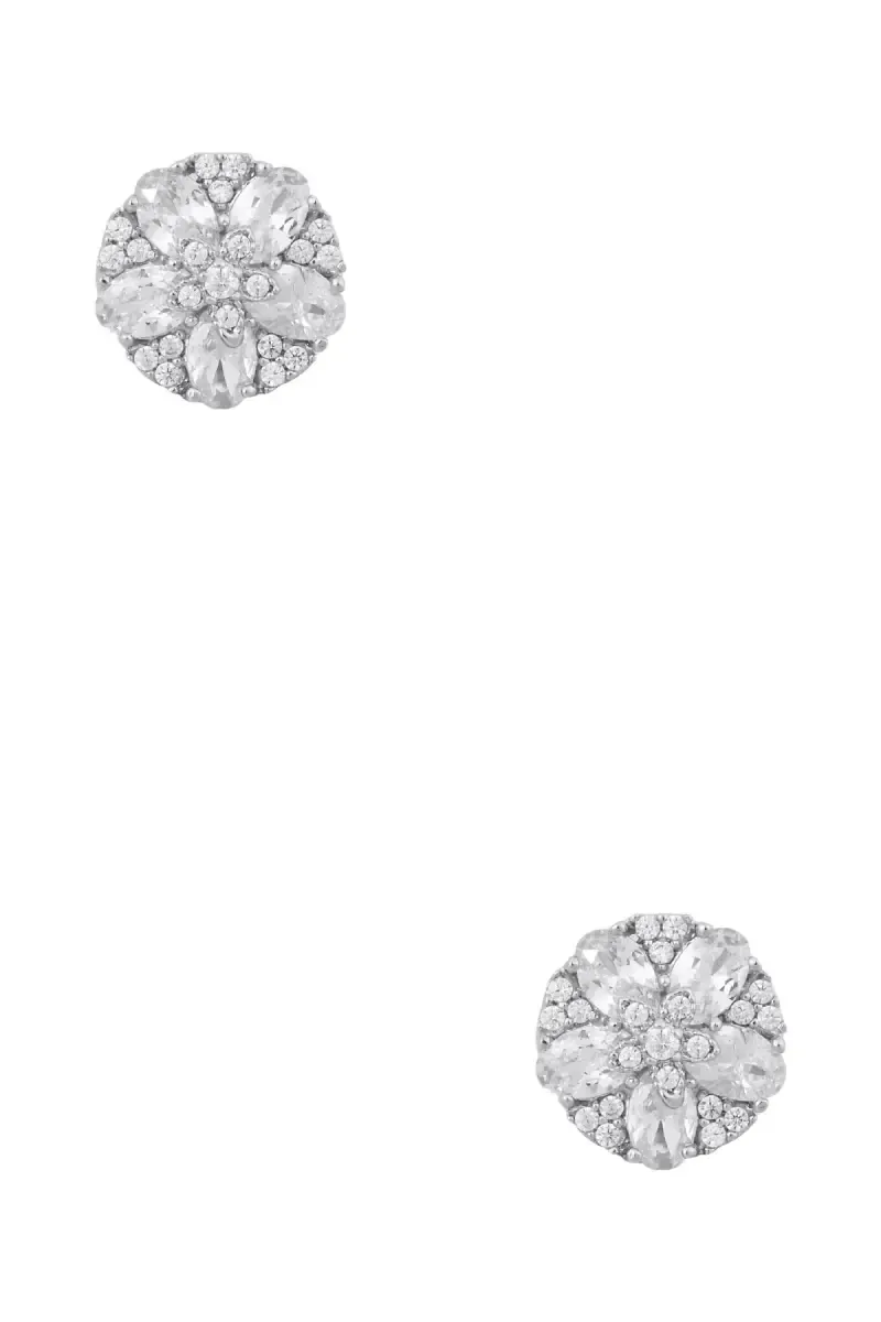 Silver Floral Stud Earrings for Girls & Women