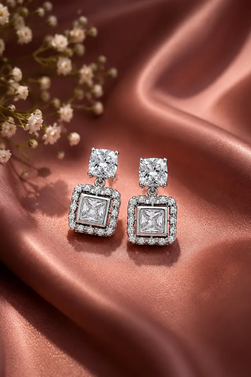 Silver-Plated Square Drop Earrings for Women