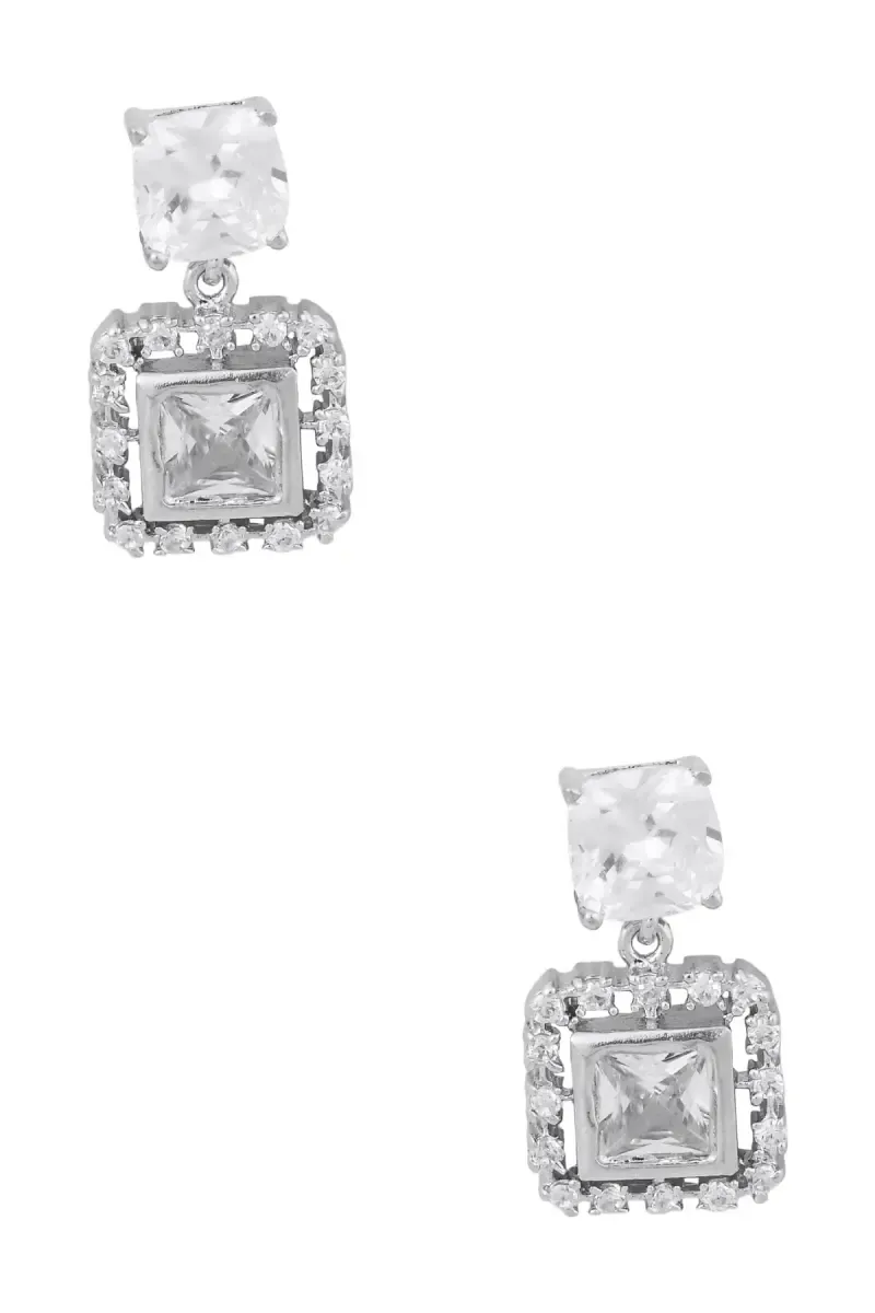 Silver-Plated Square Drop Earrings for Women