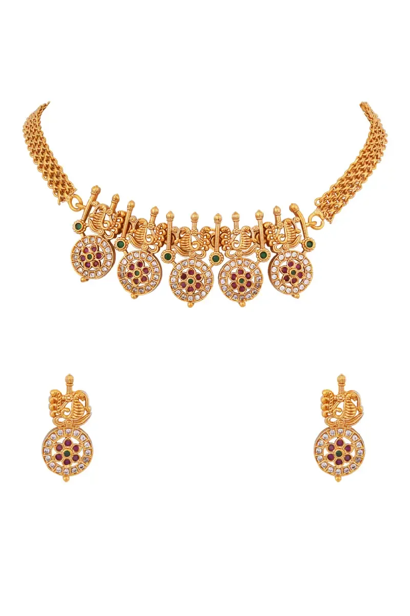 Gold Plated Floral with Peacock Design Choker Set for Women