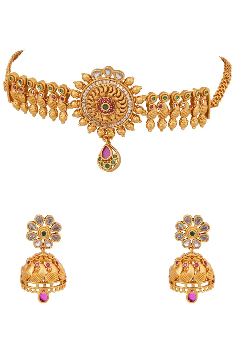 Gold Plated Floral Design Choker Set for Women
