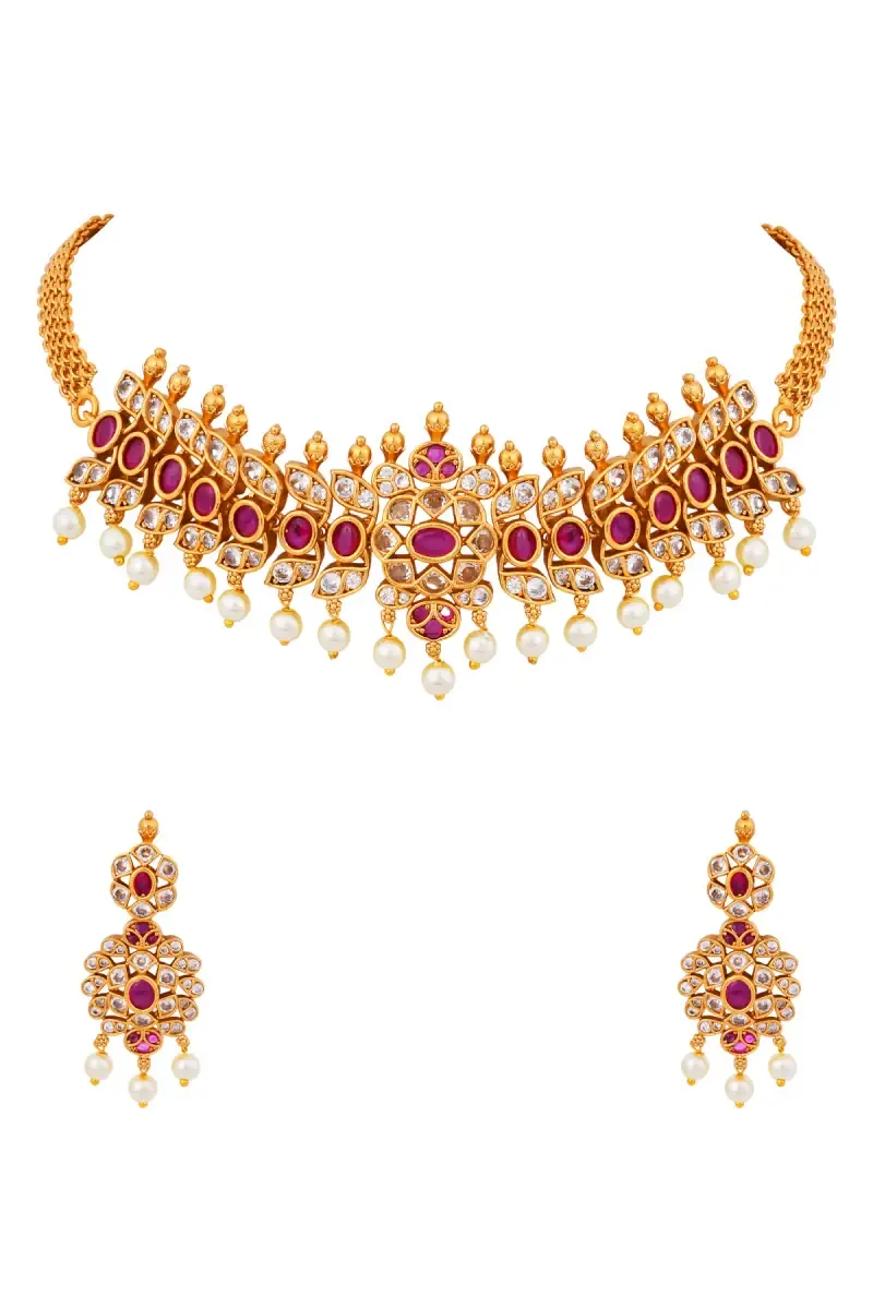 Gold Plated Flower Design Choker Set for Women