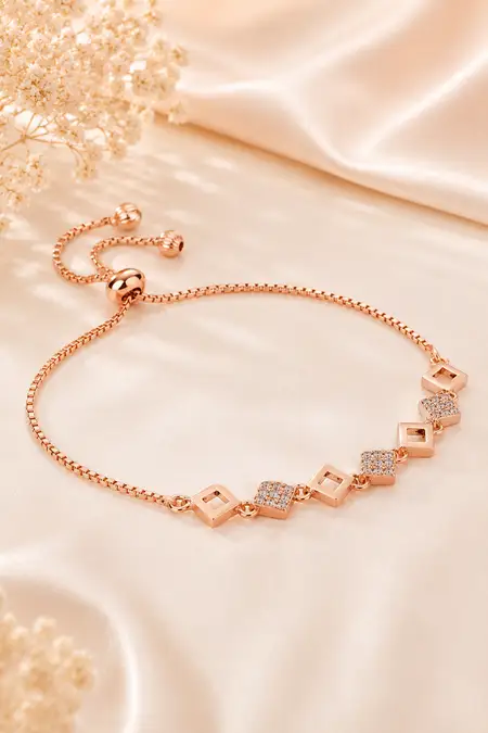 Cubic Zirconia Diamond Shape Adjustable Bracelet 014291GOLFRE1