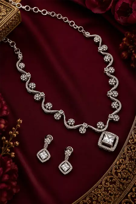 Elegant Cubic Zirconia Glossy Finish Necklace Set for Women