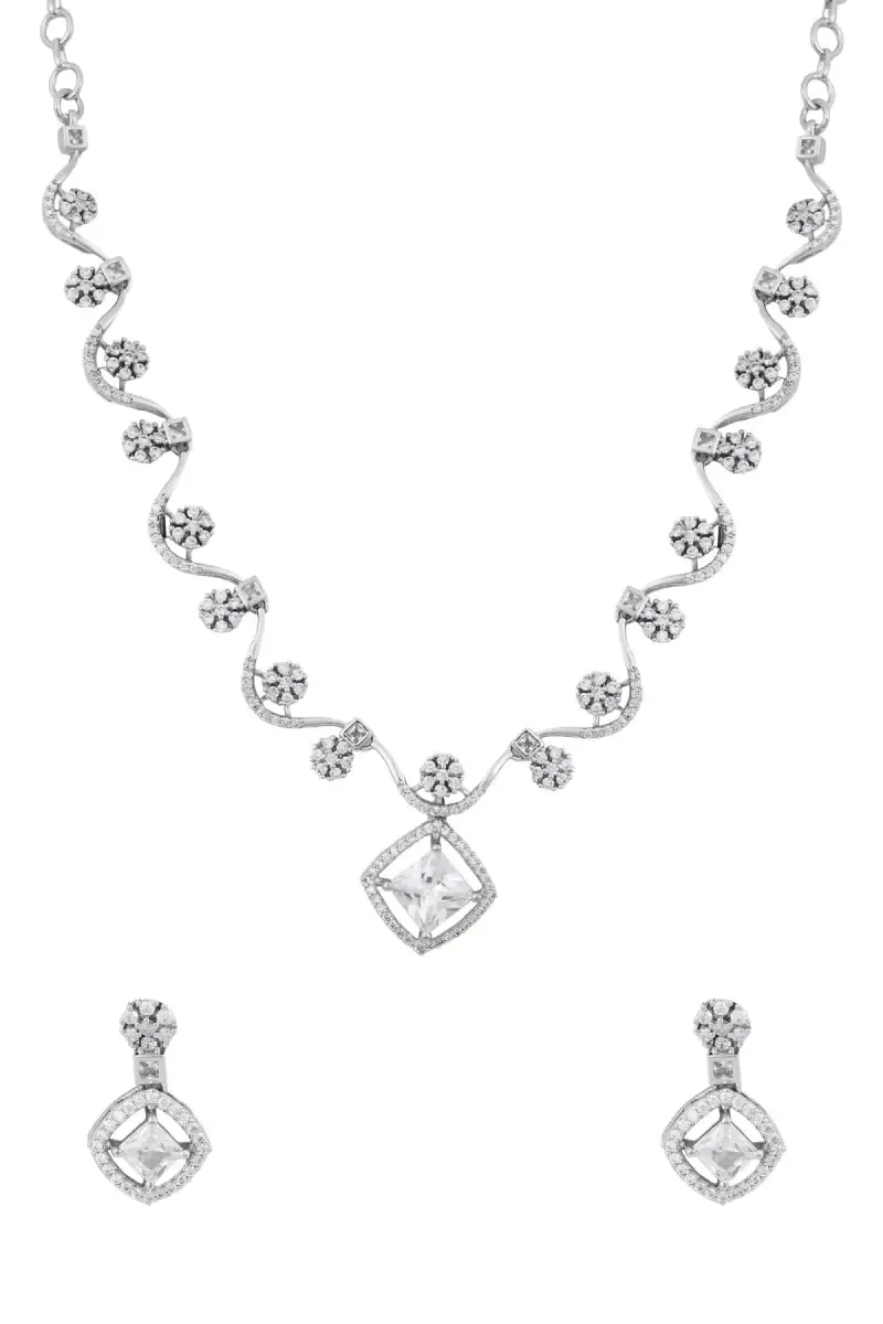 Elegant Cubic Zirconia Glossy Finish Necklace Set for Women