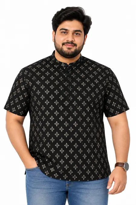 Men's Cotton Traditional Gold Print Plus Size Kurta