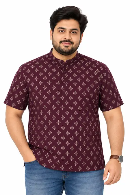 Men's Cotton Traditional Gold Print Plus Size Kurta
