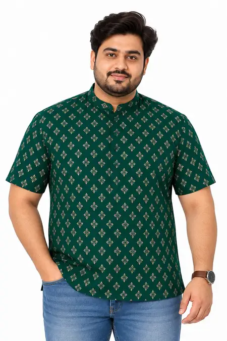 Men's Cotton Traditional Gold Print Plus Size Kurta