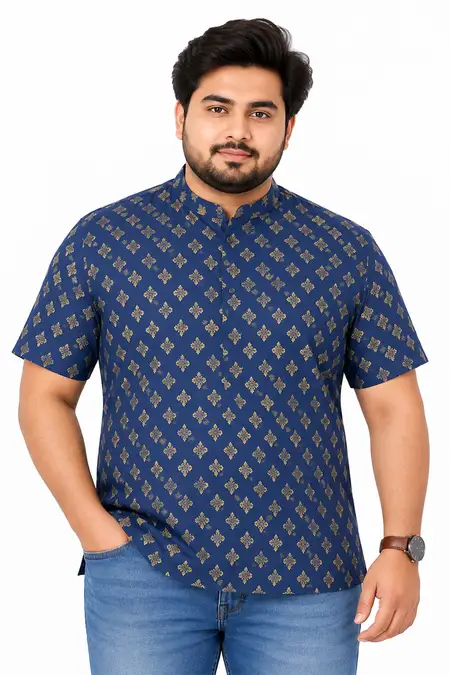Cotton Gold Print Short Plus Size  Kurta Men 0142985XLTEA