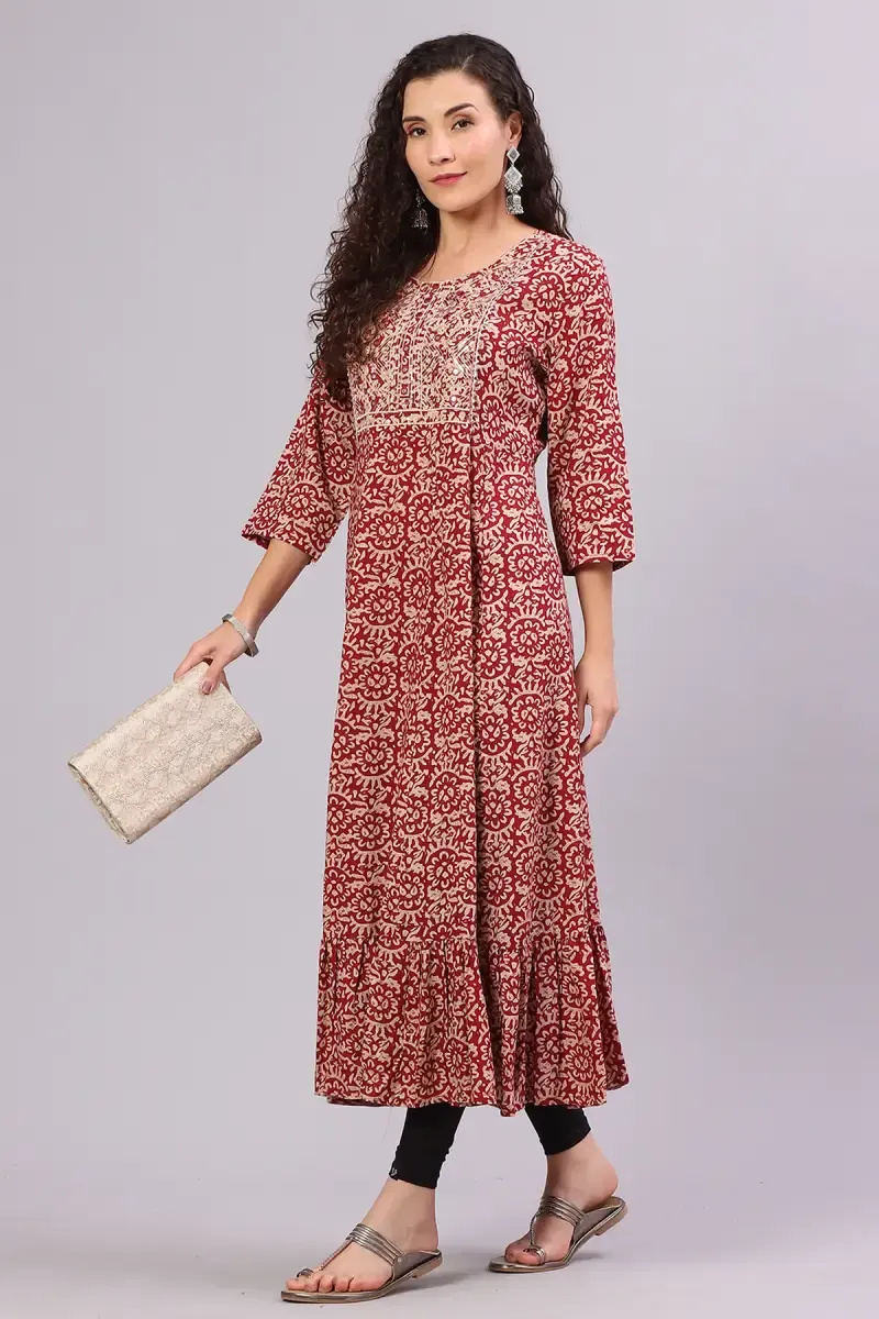Cotton Blend Embroidered Kurti for Women