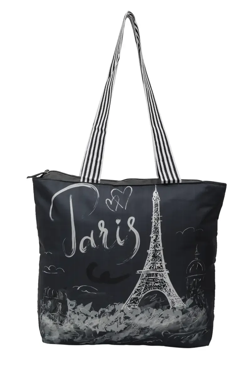 Eiffel Tower Printed Canvas Tote Bag for Girls