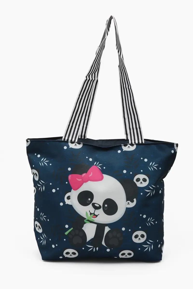 Cute Panda Printed Canvas Tote Hand Bag for Girls