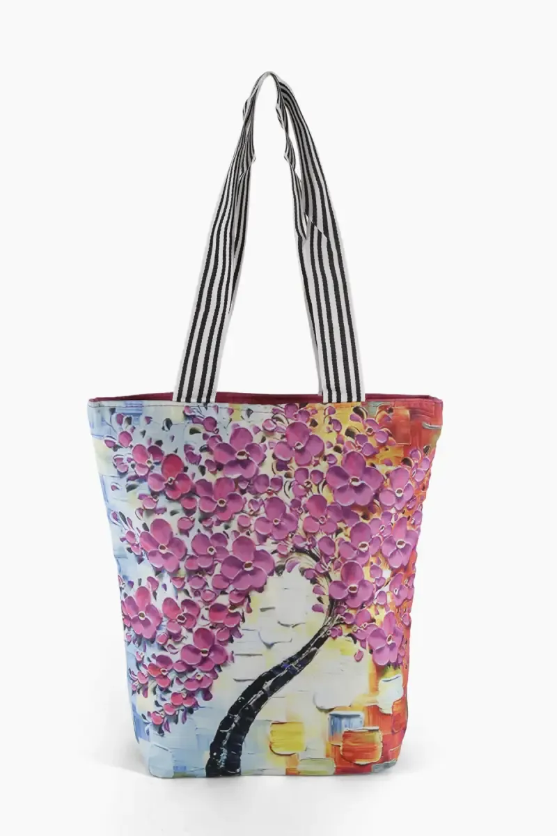 Tree Printed Canvas Tote Hand Bag for Girls